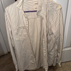 Thread & Supply Striped Button-Up Shirt in Cream with Grey Stripes